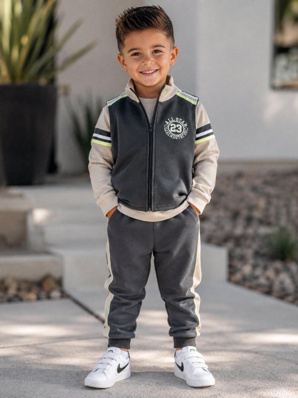 NWT Quad7 Toddler Boys 3 Piece Outfit Set Size 4T Jogger Pants Long Sleeve Shirt